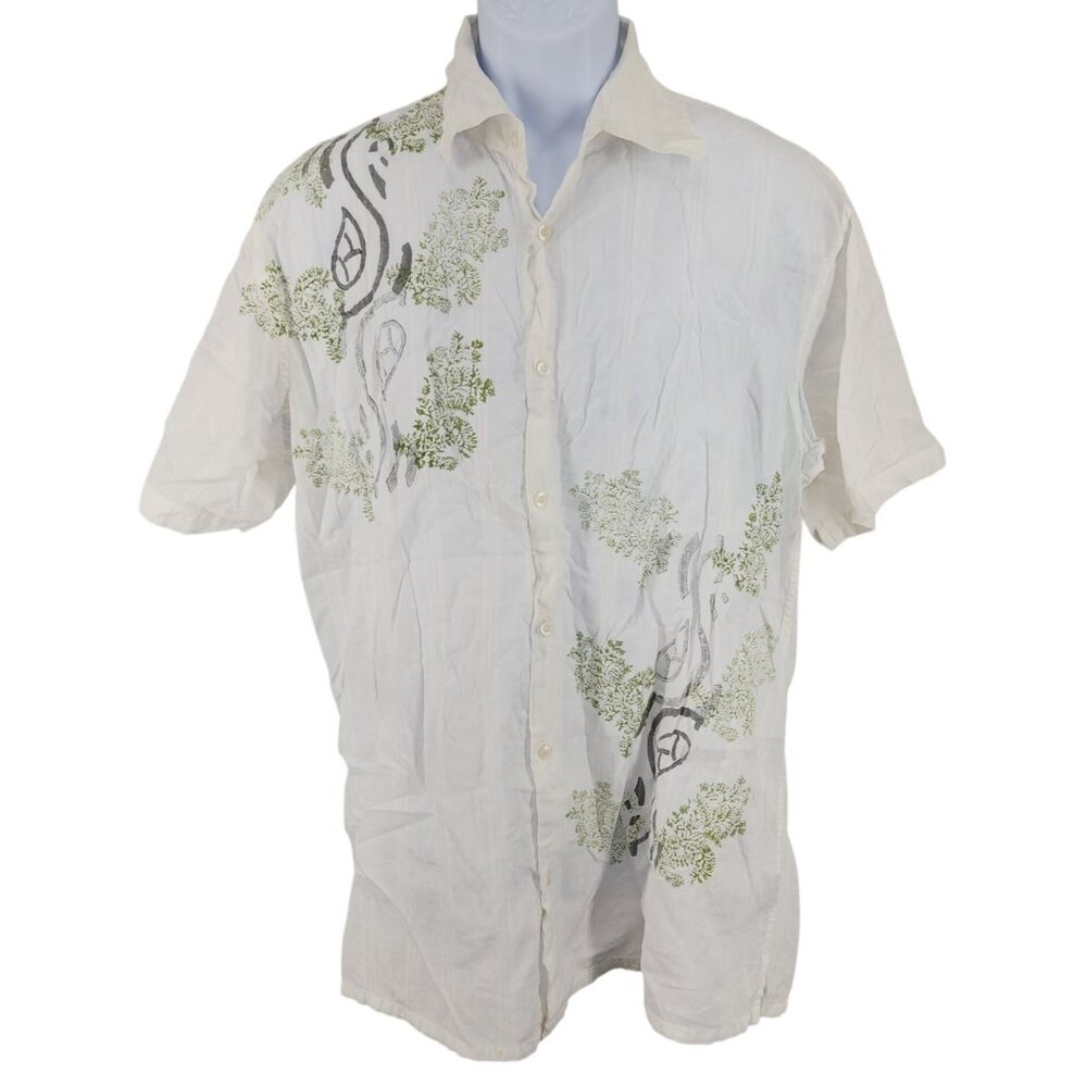 Men's Stigma White Designed Button Down Shirt XL Thin 100% Cotton Short Sleeve